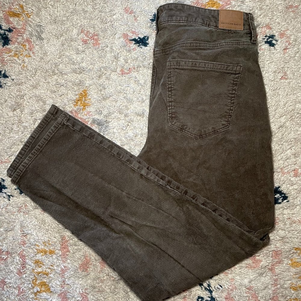 American Eagle Dark Chestnut Brown Corduroy Mom Straight Jean Pants